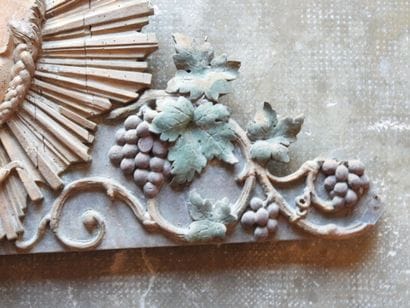 Antique carved wooden pediment and wall sconce....