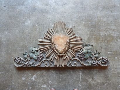 Antique carved wooden pediment and wall sconce....