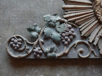 Antique carved wooden pediment and wall sconce....