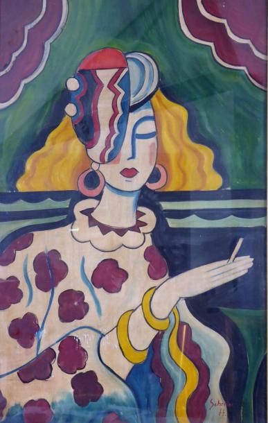 Hugo SCHEIBER (1873-1950) : Femme à la cigarette....