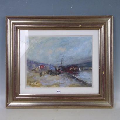 Michel CALVET (1956): Scène de port. Huile...