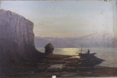 PAQUET: Barque de pécheurs. Huile sur toile....