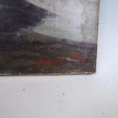 PAQUET: Barque de pécheurs. Huile sur toile....