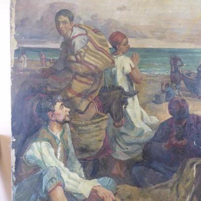 La pêche miraculeuse. Huile sur toile. Porte...