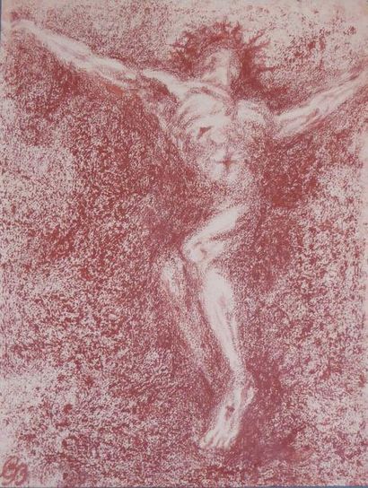 Crucifixion. Sanguine. Monogrammé GB en bas...