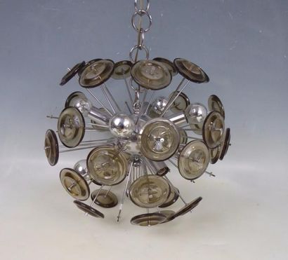 LUSTRE style Spoutnik en métal chromé. Vers...