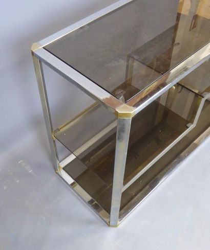 DESSERTE CONSOLE à bords arrondis en verre...