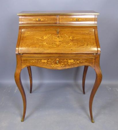 BUREAU DE PENTE en bois marqueté à pieds...