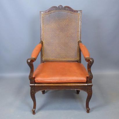 FAUTEUIL CANNE à haut dossier en bois naturel...