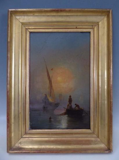 Ecole du XIXème siècle : Marine au soleil...