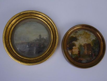 REUNION de deux fixés sous verre « scène...