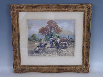 Fernand MAILLAUD (1863-1948): Scène de récolte....