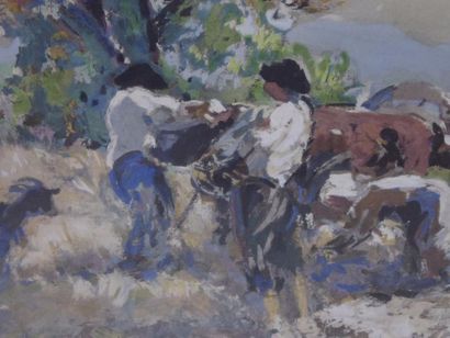 Fernand MAILLAUD (1863-1948): Scène de récolte....