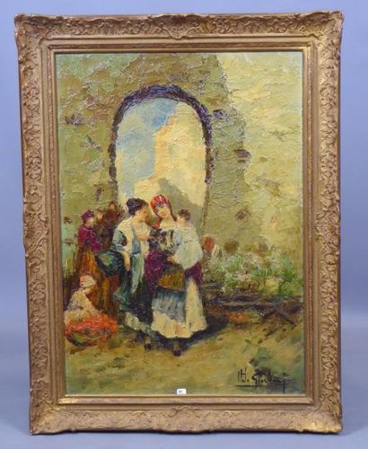 Italo GIORDANI (1882-1956) : Fillettes devant...
