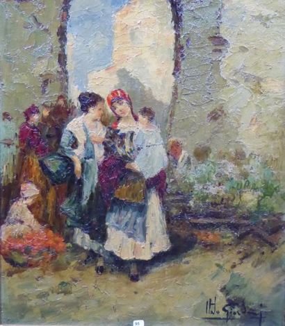 Italo GIORDANI (1882-1956) : Fillettes devant...