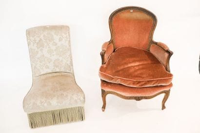 Bergère de style Louis XV, XIXe, bois patiné...