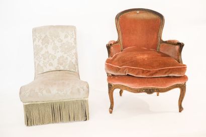 Bergère de style Louis XV, XIXe, bois patiné...