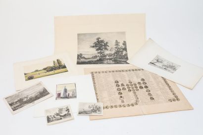 Lot de neuf estampes, principalement des...