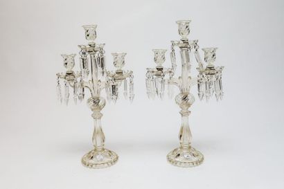 Paire de girandoles à trois feux, XXe, verre...