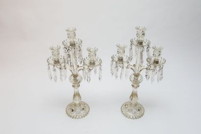 Paire de girandoles à trois feux, XXe, verre...