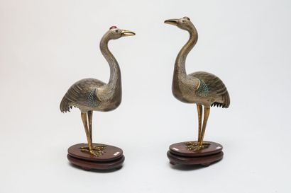 CHINE
Paire de grues, République / XXe, bronze...