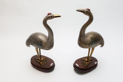 CHINE
Paire de grues, République / XXe, bronze...