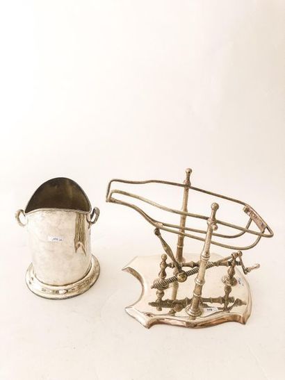 Bottle and bucket holder, 20th century, silver...