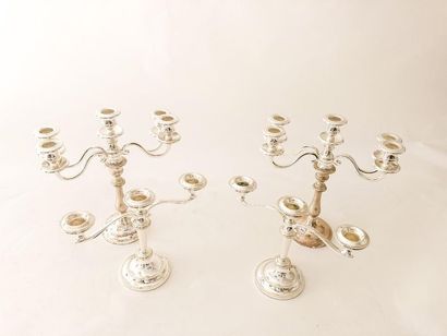 Two pairs of candelabra (three and five-light),...
