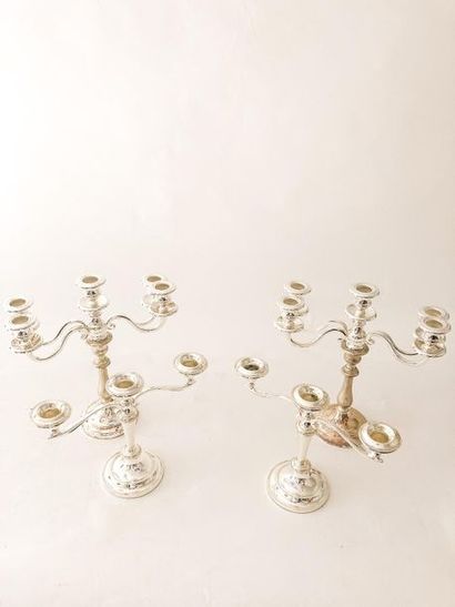Two pairs of candelabra (three and five-light),...