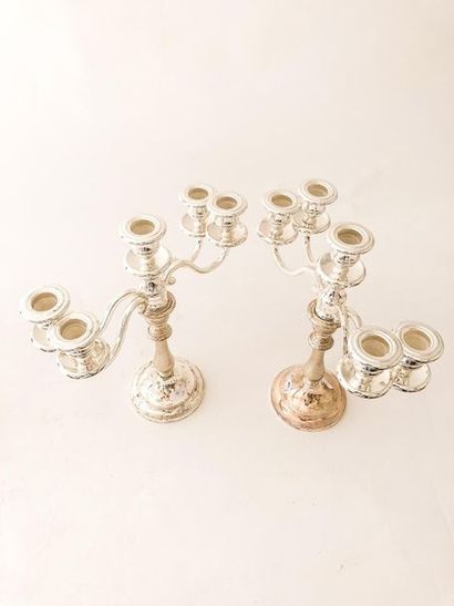Two pairs of candelabra (three and five-light),...
