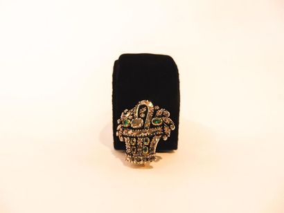 Brooch featuring a floral basket in yellow...