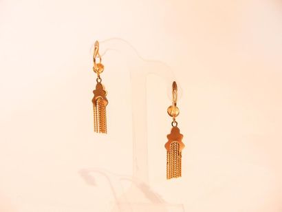 Pair of 18 karat yellow gold pendant earrings,...