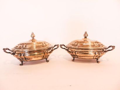 Pair of oval silver Louis XV quadripods terrines,...