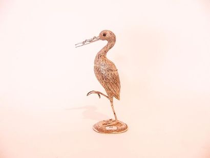 Stork forming a silver box embossed and chiselled,...