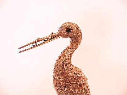 Stork forming a silver box embossed and chiselled,...