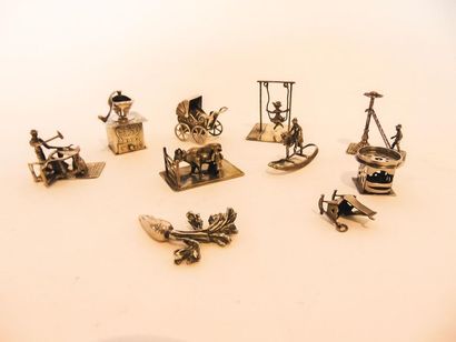 Set of miniature silver subjects, eleven...