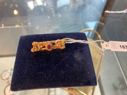 Barrette en or jaune (14 carats) sertie de...