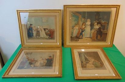 Quatre estampes polychromes dans une belle...