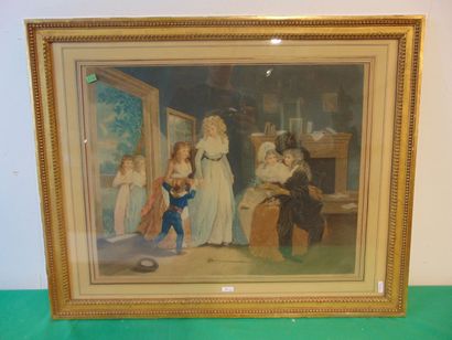 Quatre estampes polychromes dans une belle...