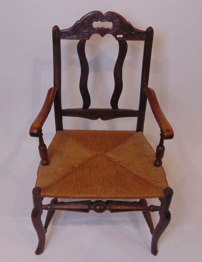 Fauteuil paillé à dossier ajouré, travail...