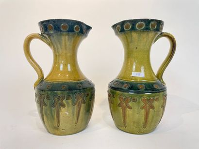Pair of ringed vases and a pair of pitchers,...