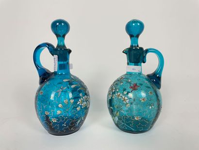 Liqueur service with polychrome floral decoration...