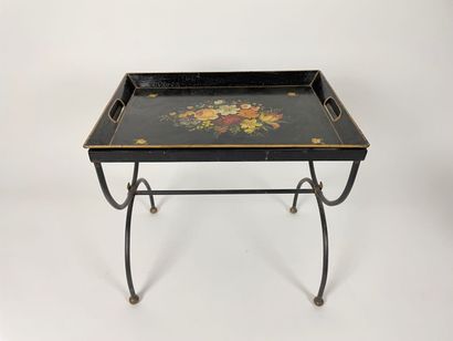 Oval basket and small rectangular table with...
