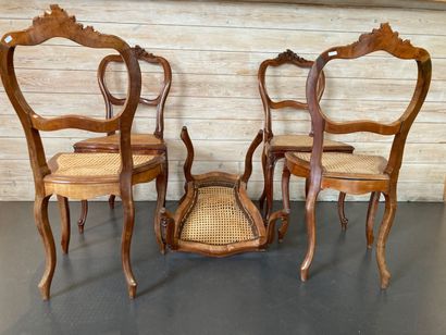 Suite of five Louis XV style caned chairs,...