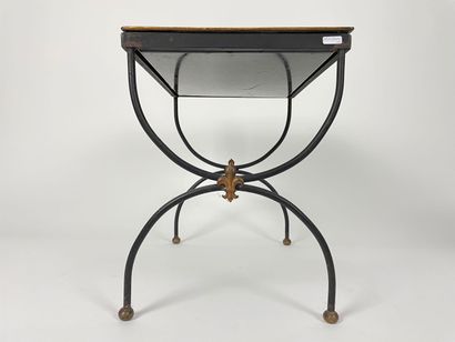 Oval basket and small rectangular table with...