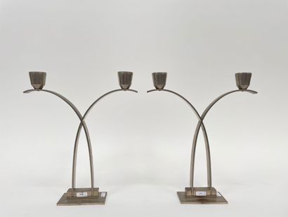 Pair of late Art Deco two-light candelabra,...