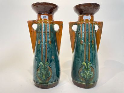 Pair of ringed vases and a pair of pitchers,...