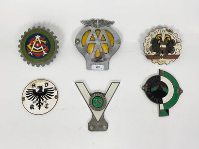 Collection of six automobile badges [alterations...