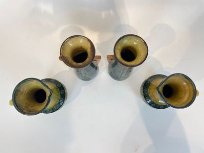 Pair of ringed vases and a pair of pitchers,...