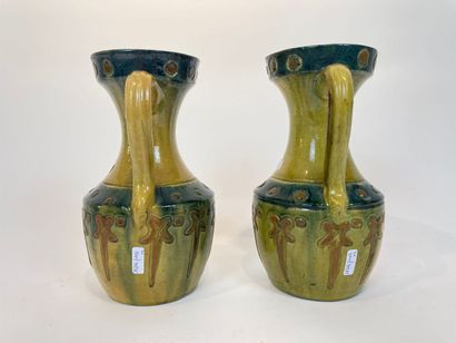 Pair of ringed vases and a pair of pitchers,...